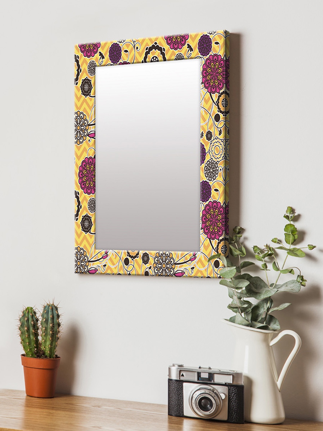 

999Store Yellow Printed MDF Wall Mirror