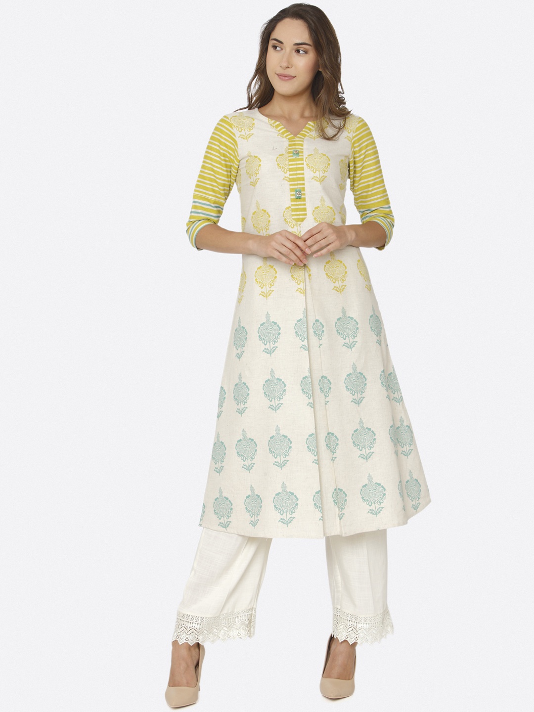 

shiloh Women White Printed Kurta with Palazzos