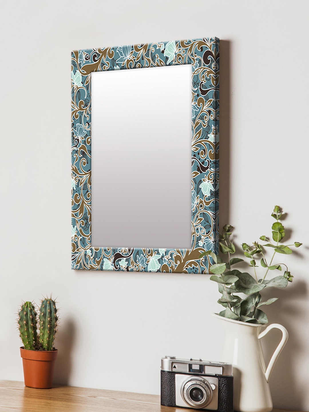 

999Store Blue & Brown Printed MDF Wall Mirror