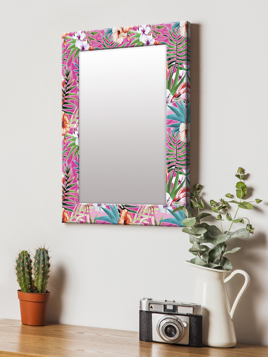 

999Store Pink & Multicoloured Printed MDF Wall Mirror