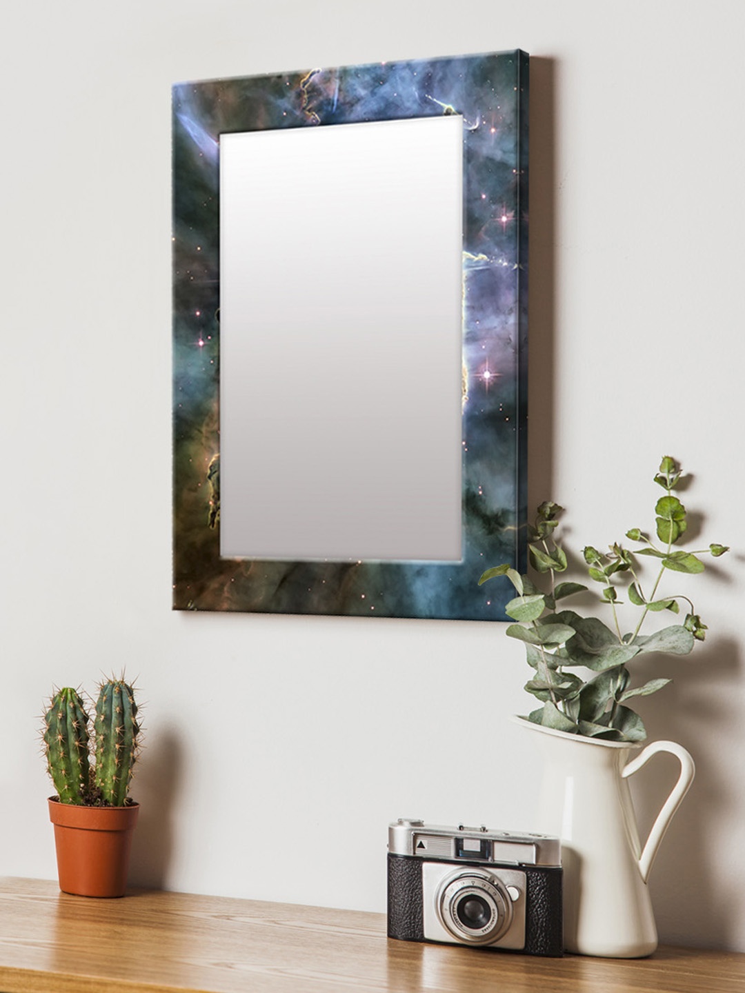 

999Store Blue Printed MDF Wall Mirror