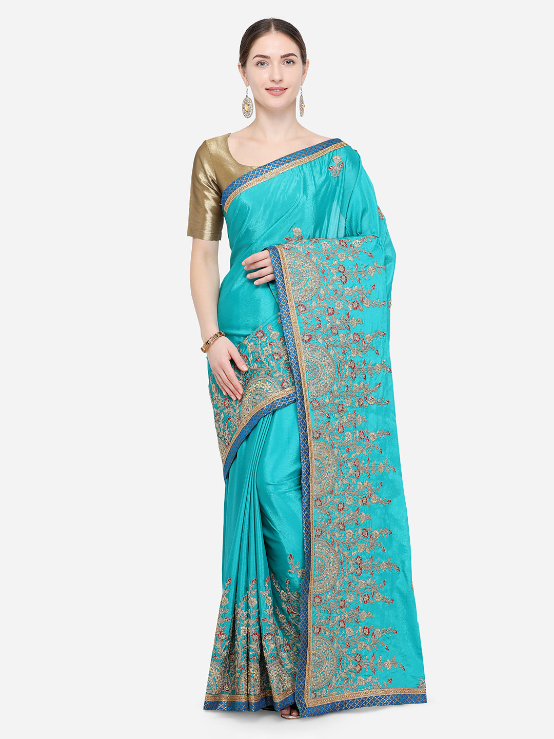 

Kalista Turquoise Blue Embroidered Poly Georgette Saree