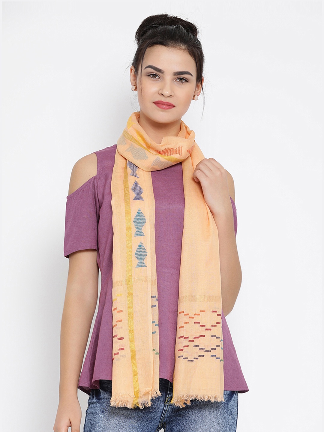 

SHINGORA Women Peach-Coloured Solid Stole