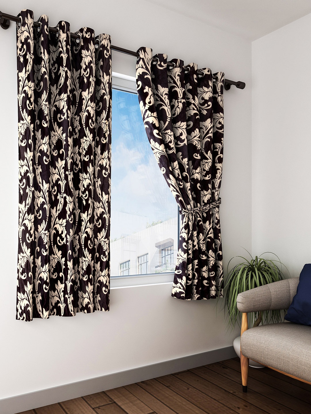 

Home Sizzler Black & Yellow Set of 2 Window Curtains