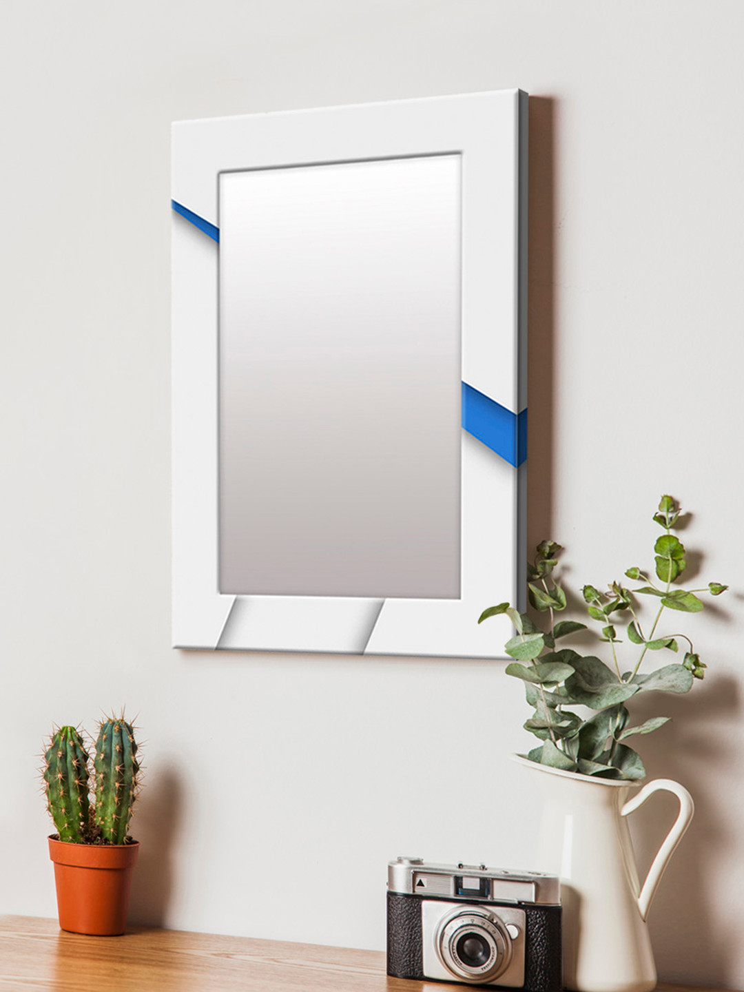 

999Store White & Blue Printed MDF Wall Mirror