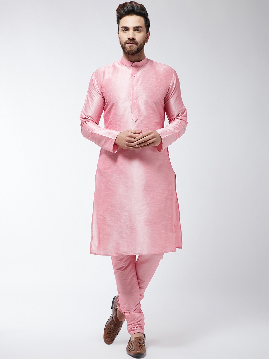 

SOJANYA Men Pink Solid Kurta with Churidar