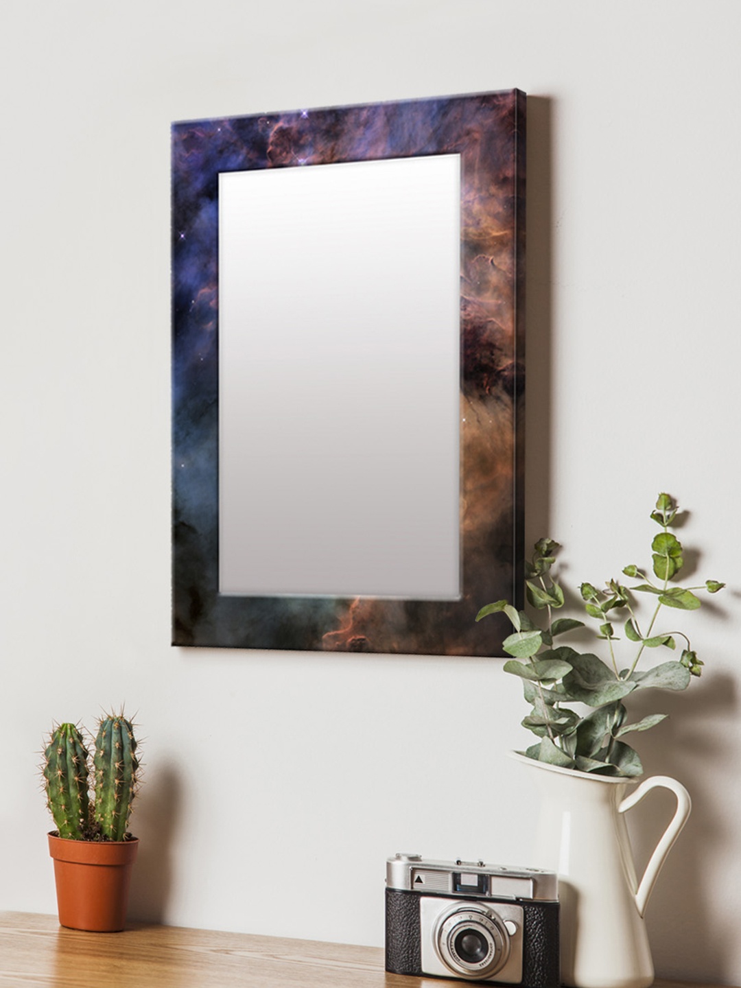 

999Store Blue & Brown Printed MDF Wall Mirror