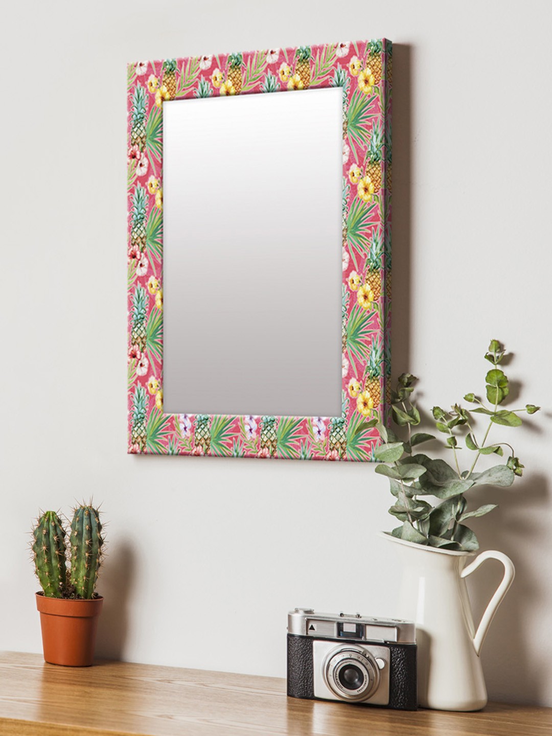 

999Store Pink & Multicoloured Printed MDF Wall Mirror
