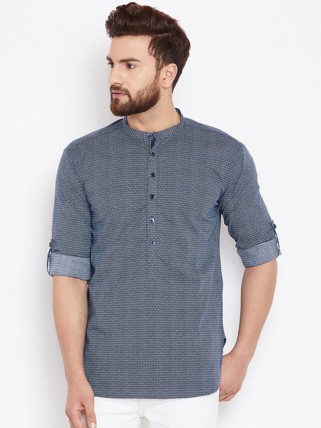

even Men Blue Printed Straight Kurta