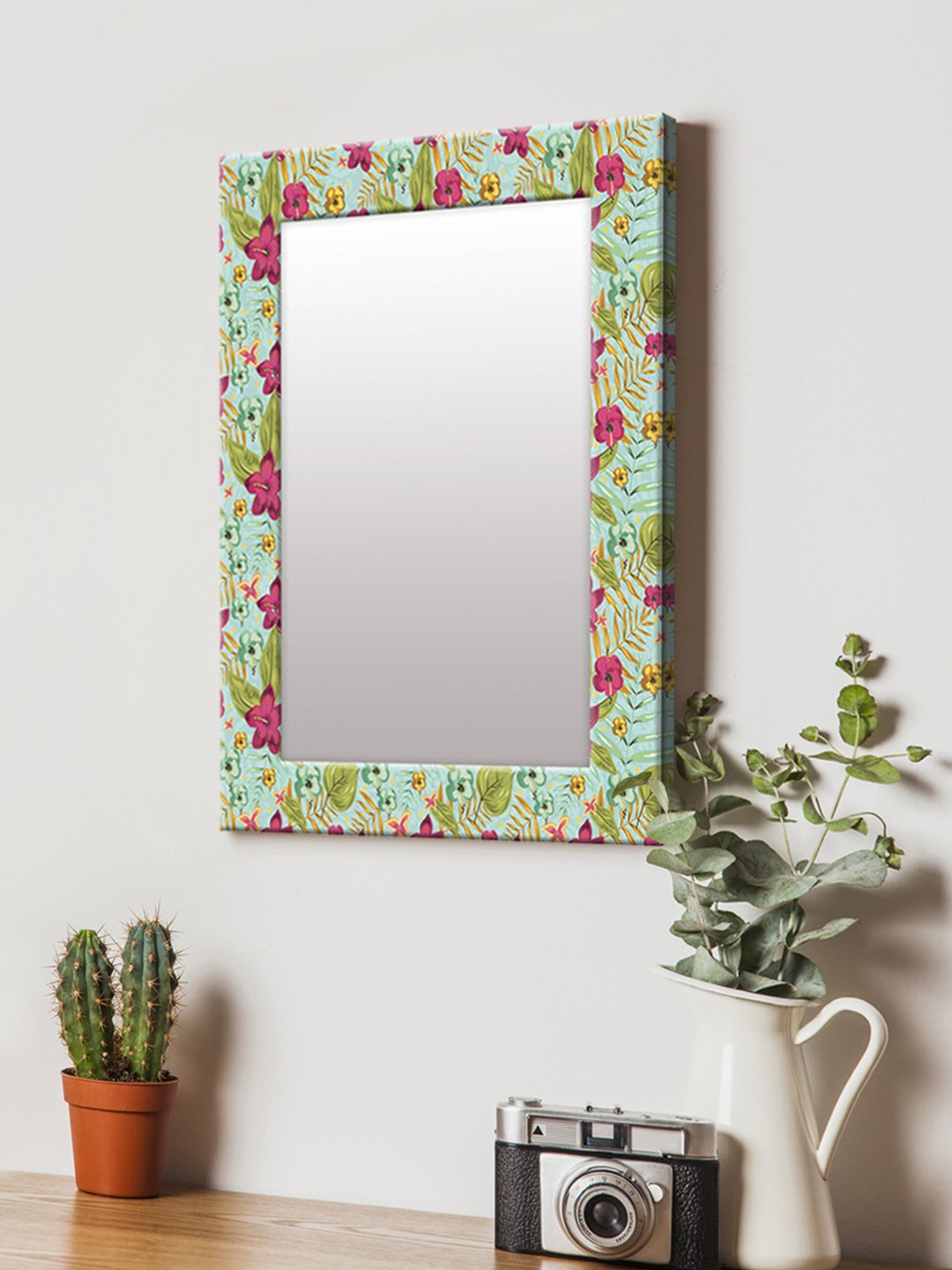 

999Store Green & Multicoloured Printed MDF Wall Mirror