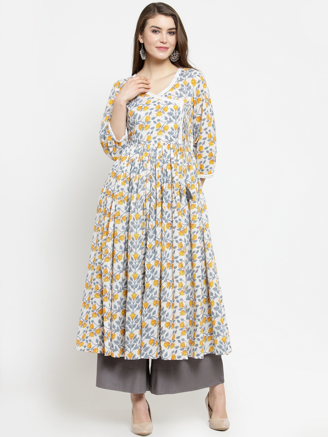 

Varanga Women Off-White & Grey Printed Kurta with Palazzos