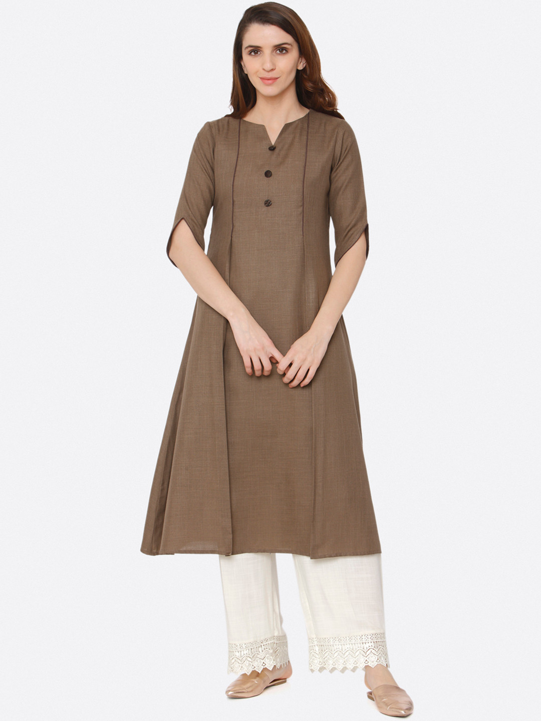 

shiloh Women Brown & White Solid Kurta with Palazzos