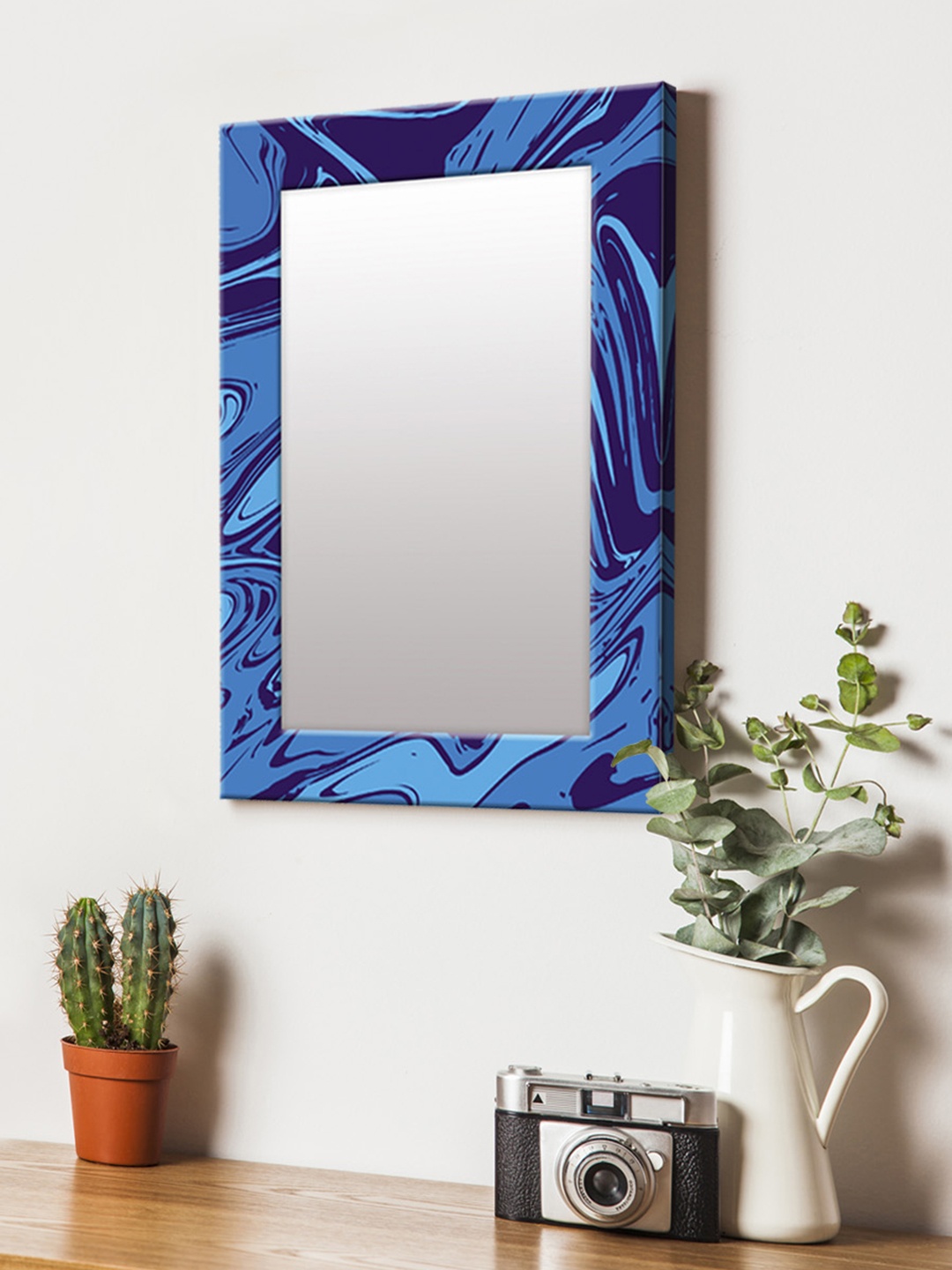 

999Store Blue Printed MDF Wall Mirror