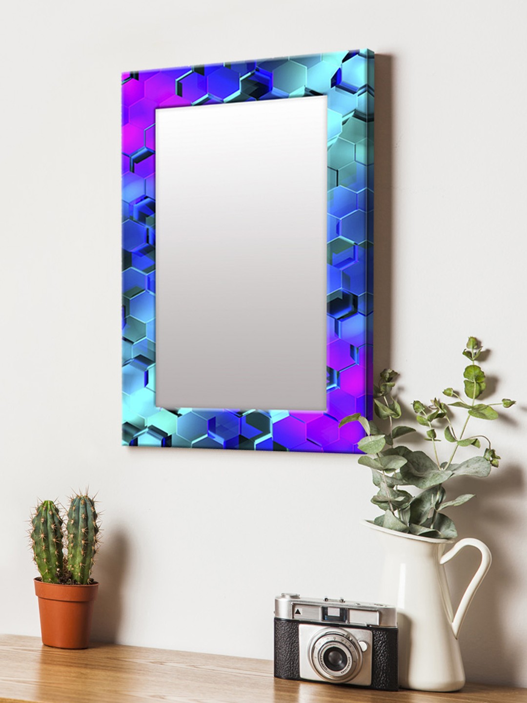 

999Store Blue Printed MDF Wall Mirror