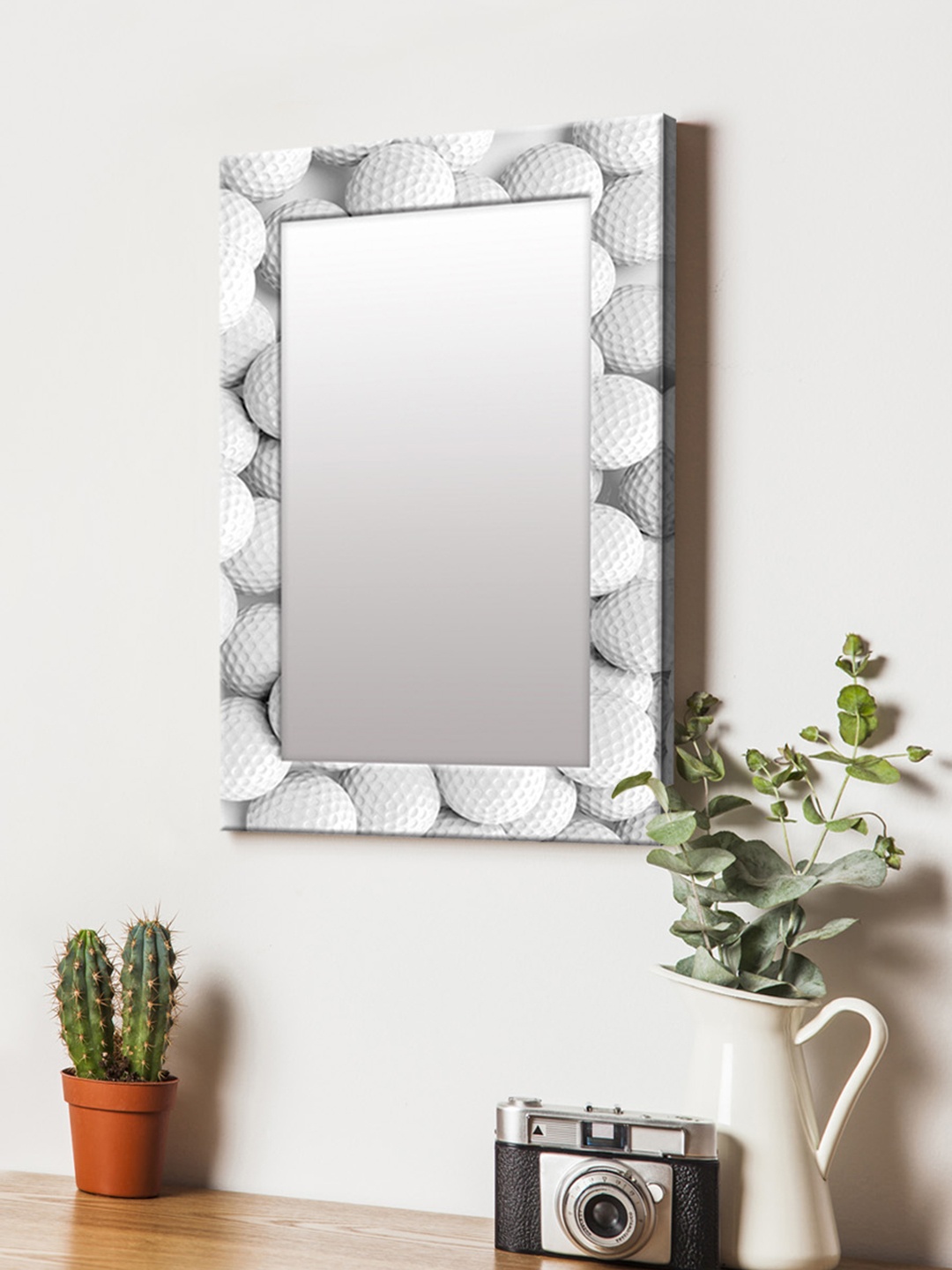 

999Store White & Grey Printed MDF Wall Mirror