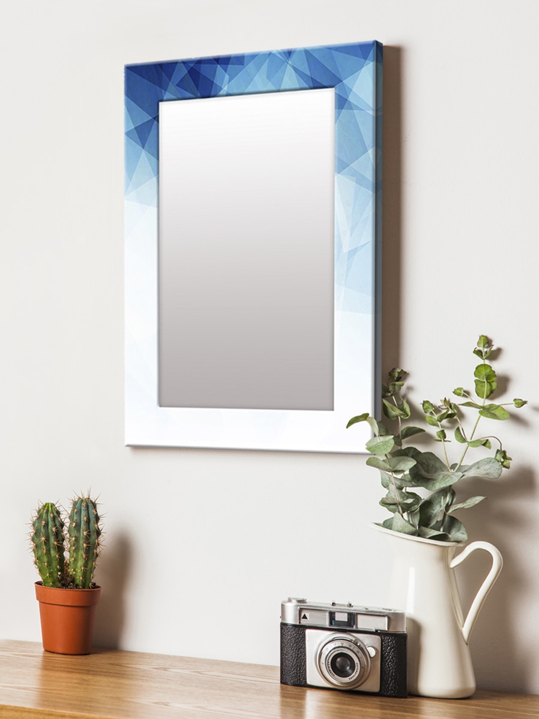 

999Store Blue & White Printed MDF Wall Mirror