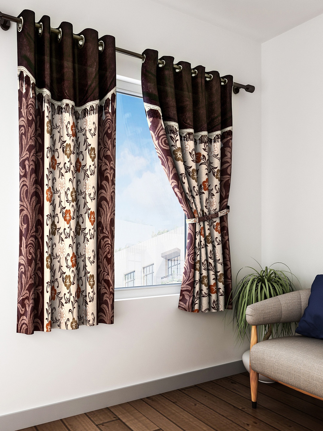 

Fashion String Set of 2 Brown Window Curtains