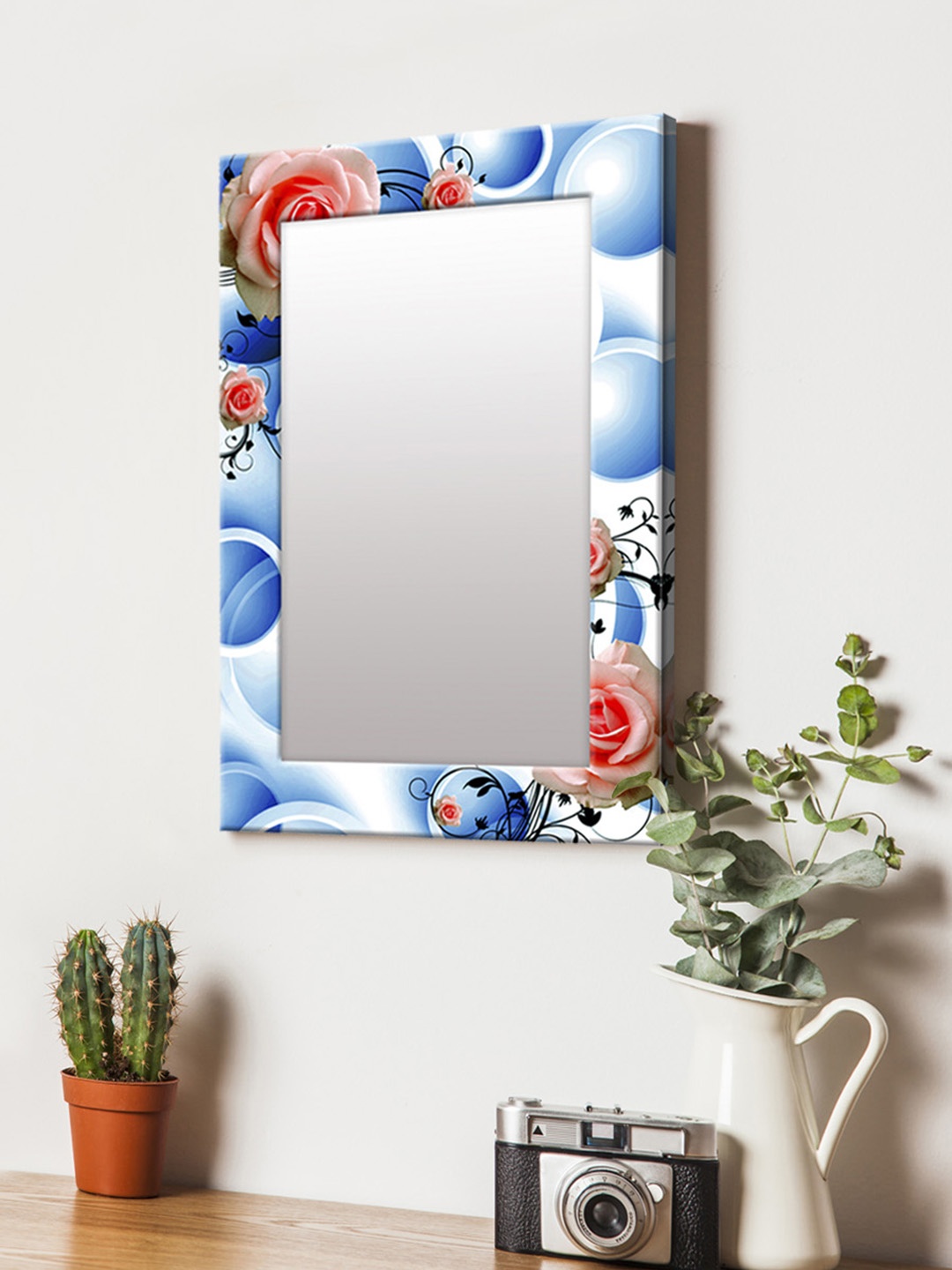 

999Store Blue & Pink Printed MDF Wall Mirror