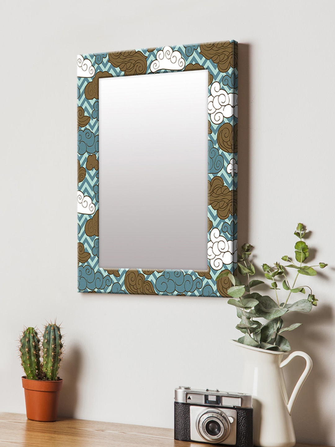 

999Store Brown & Blue Printed MDF Wall Mirror
