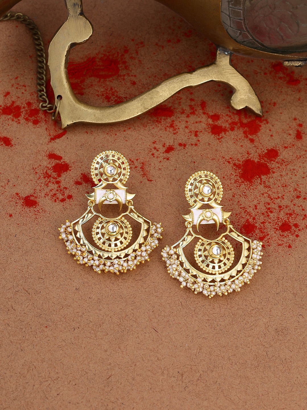 

Voylla Women Gold-Plated Handcrafted Contemporary Drop Earrings