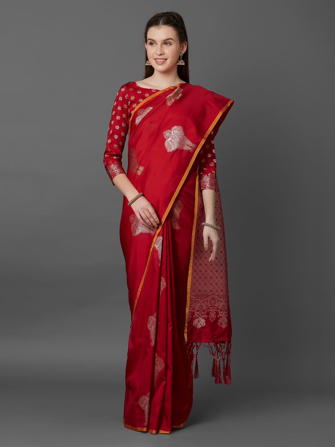 

Mitera Red Silk Blend Woven Design Banarasi Saree