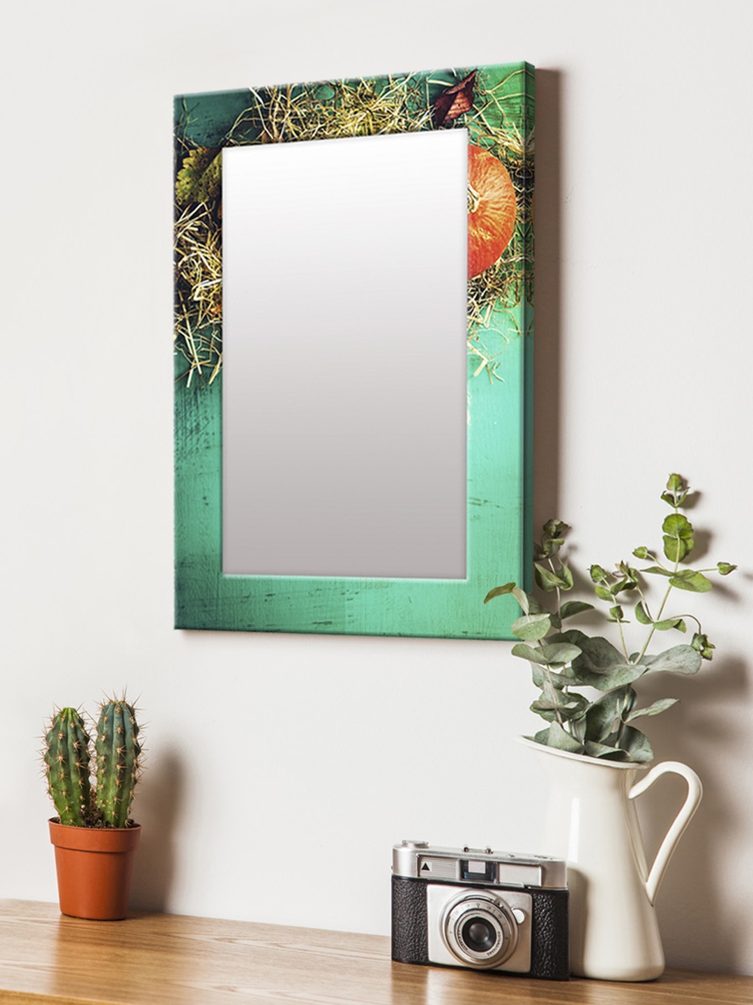 

999Store Green & Brown Printed MDF Wall Mirror
