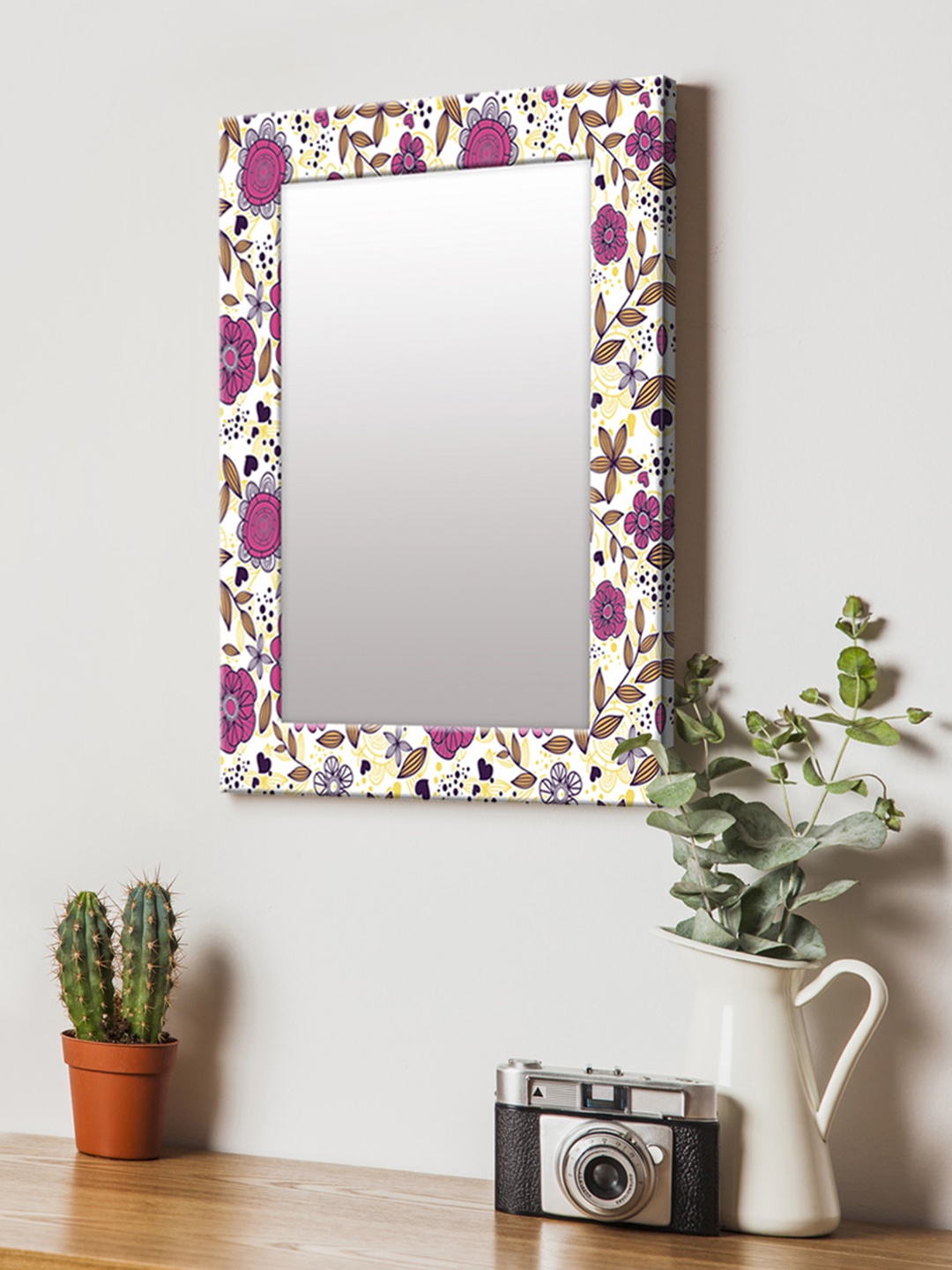 

999Store White & Multicoloured Printed MDF Wall Mirror