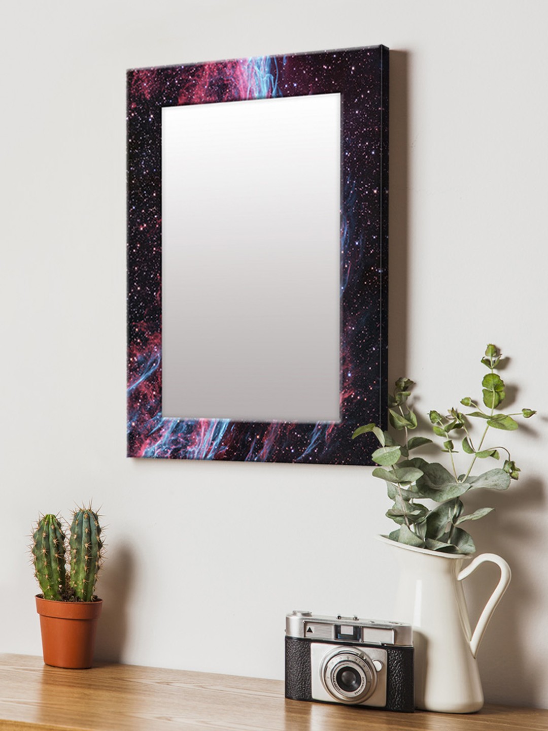 

999Store Black & Blue Printed MDF Wall Mirror