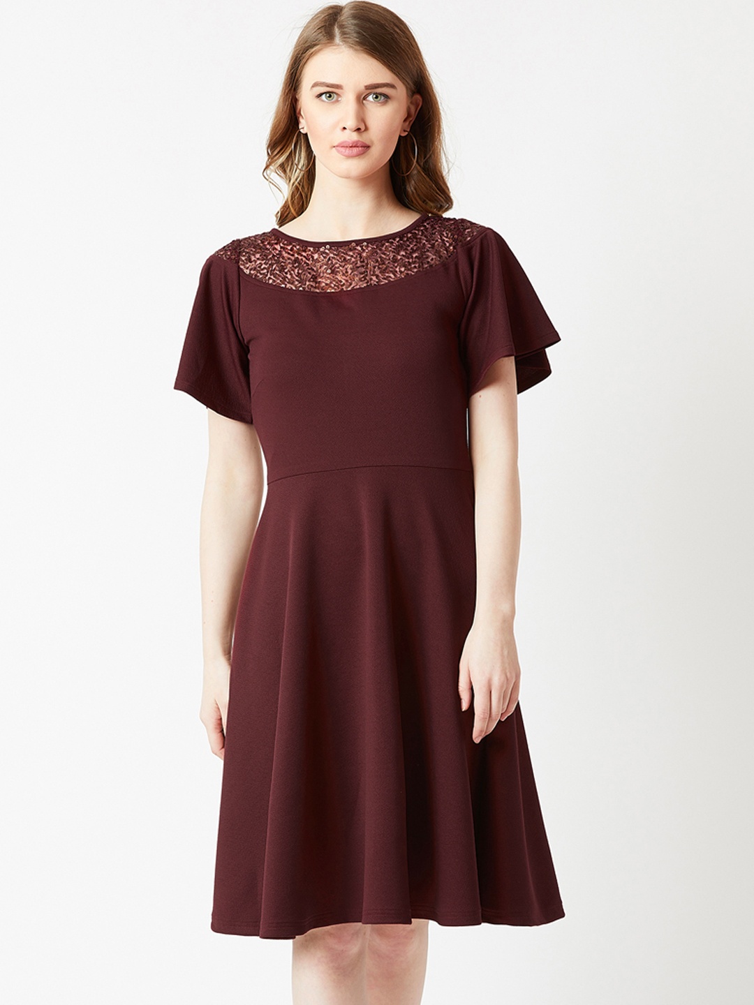 

Miss Chase Women Maroon Embellished Fit and Flare Dress