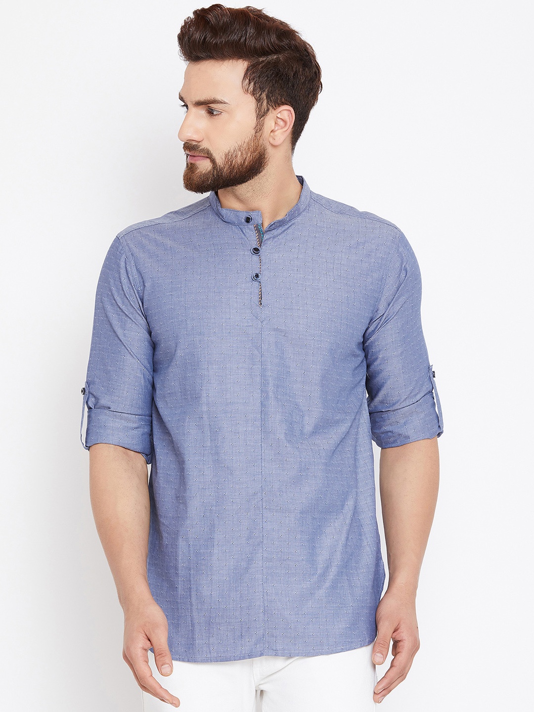

even Men Blue Woven Design Straight Kurta