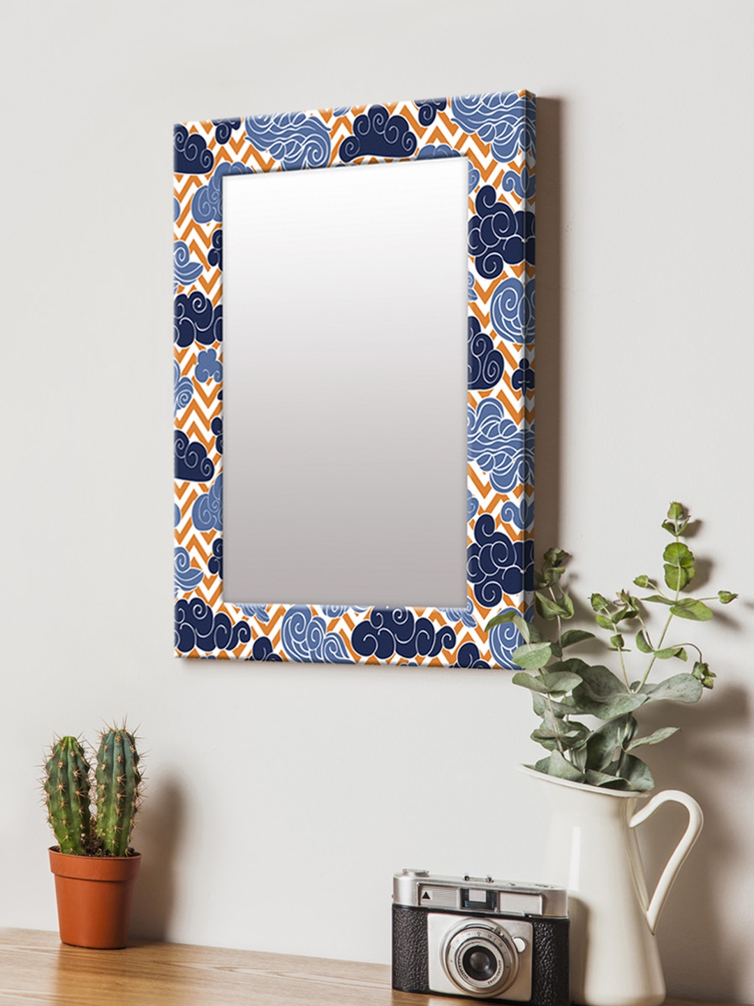 

999Store Blue & Orange Printed MDF Wall Mirror