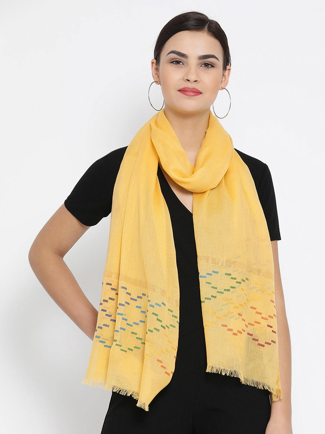 

SHINGORA Women Yellow Embroidered Stole
