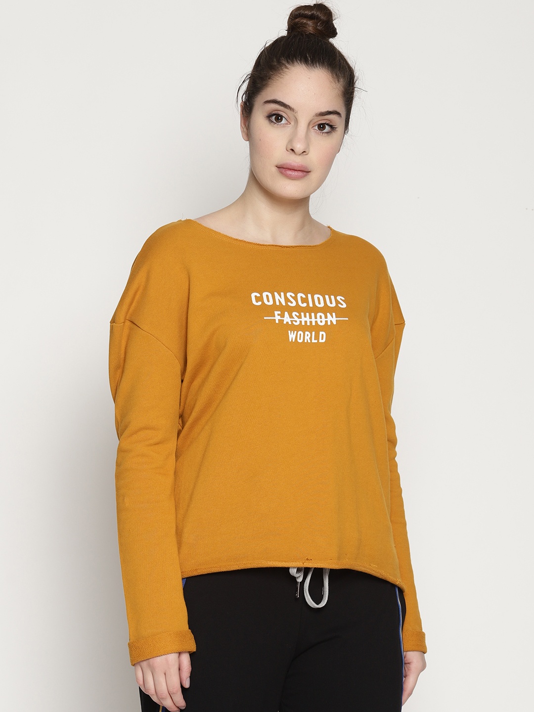 Soul Space Women Mustard Yellow Printed Sweatshirt