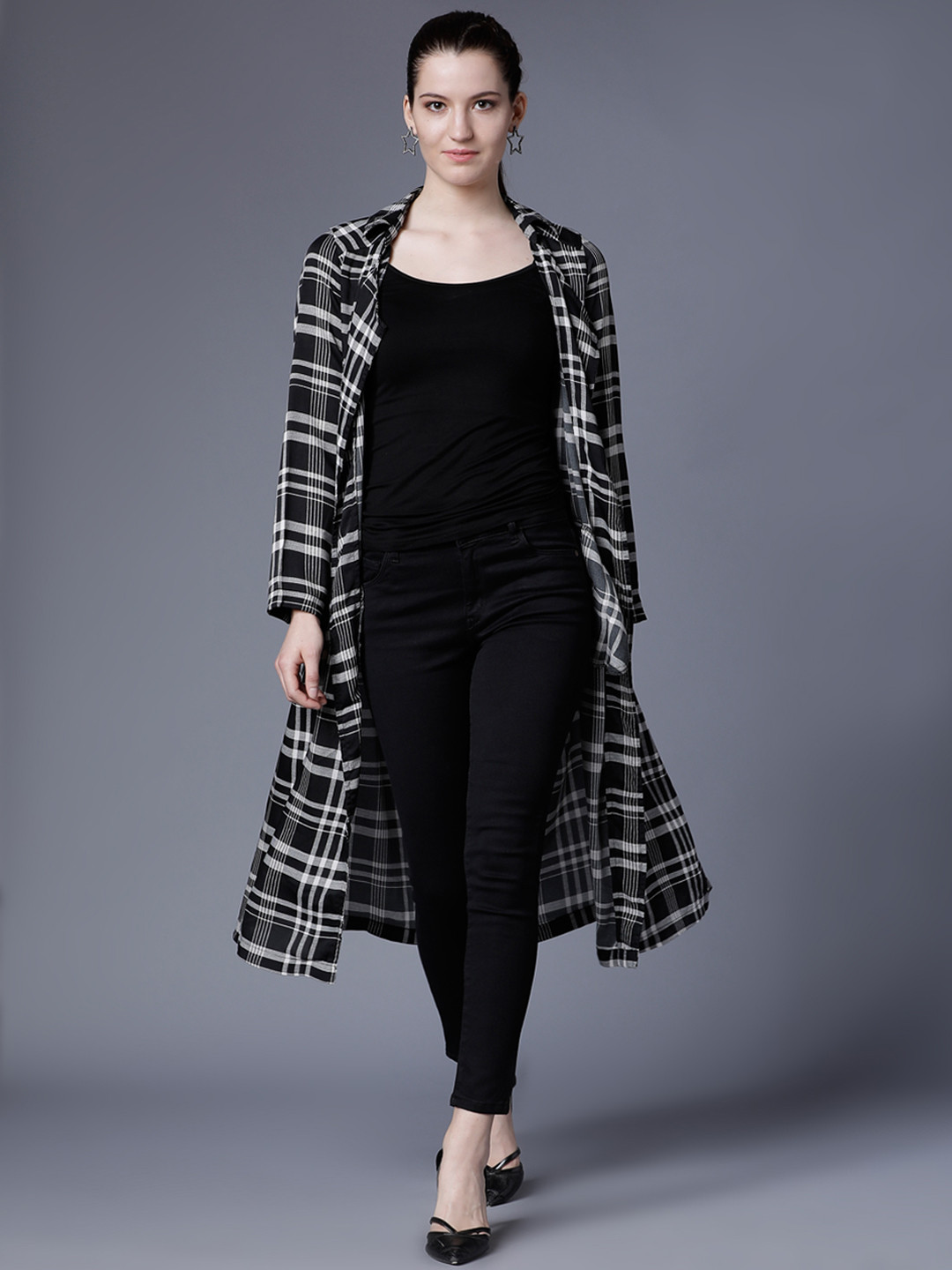 

Tokyo Talkies Black & White Checked Open Front Shrug