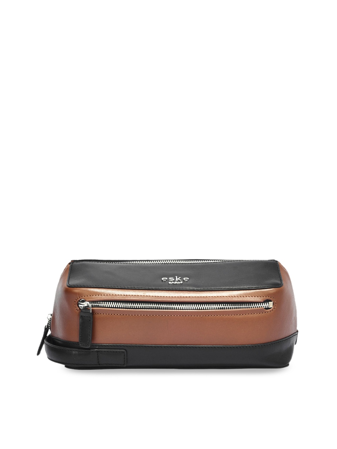 

Eske Men Tan Brown & Black Colourblocked Leather Roark Travel Pouch