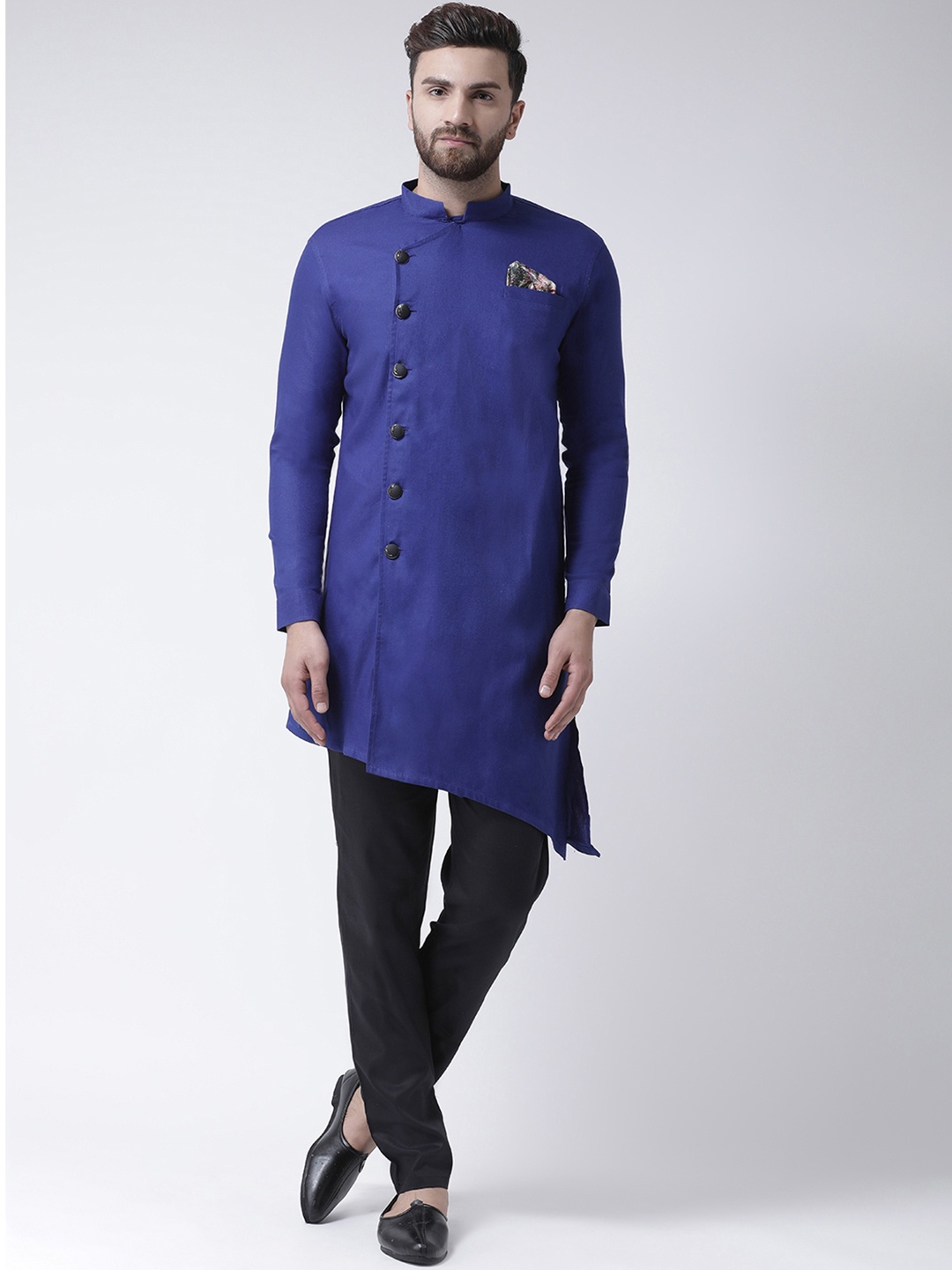 

I Know Men Blue Woven Design Straight Asymmetric Kurta
