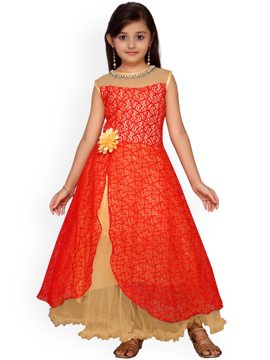 

Kidling Girls Red Self Design A-Line Dress