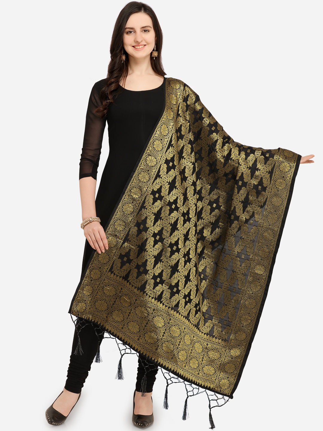 

Blissta Black Woven Design Dupatta