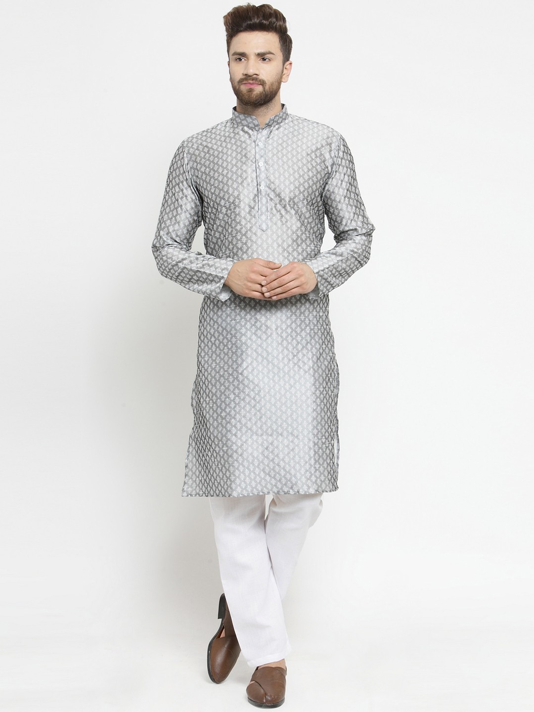 

TREEMODA Men Grey Self Design Kurta with Pyjamas