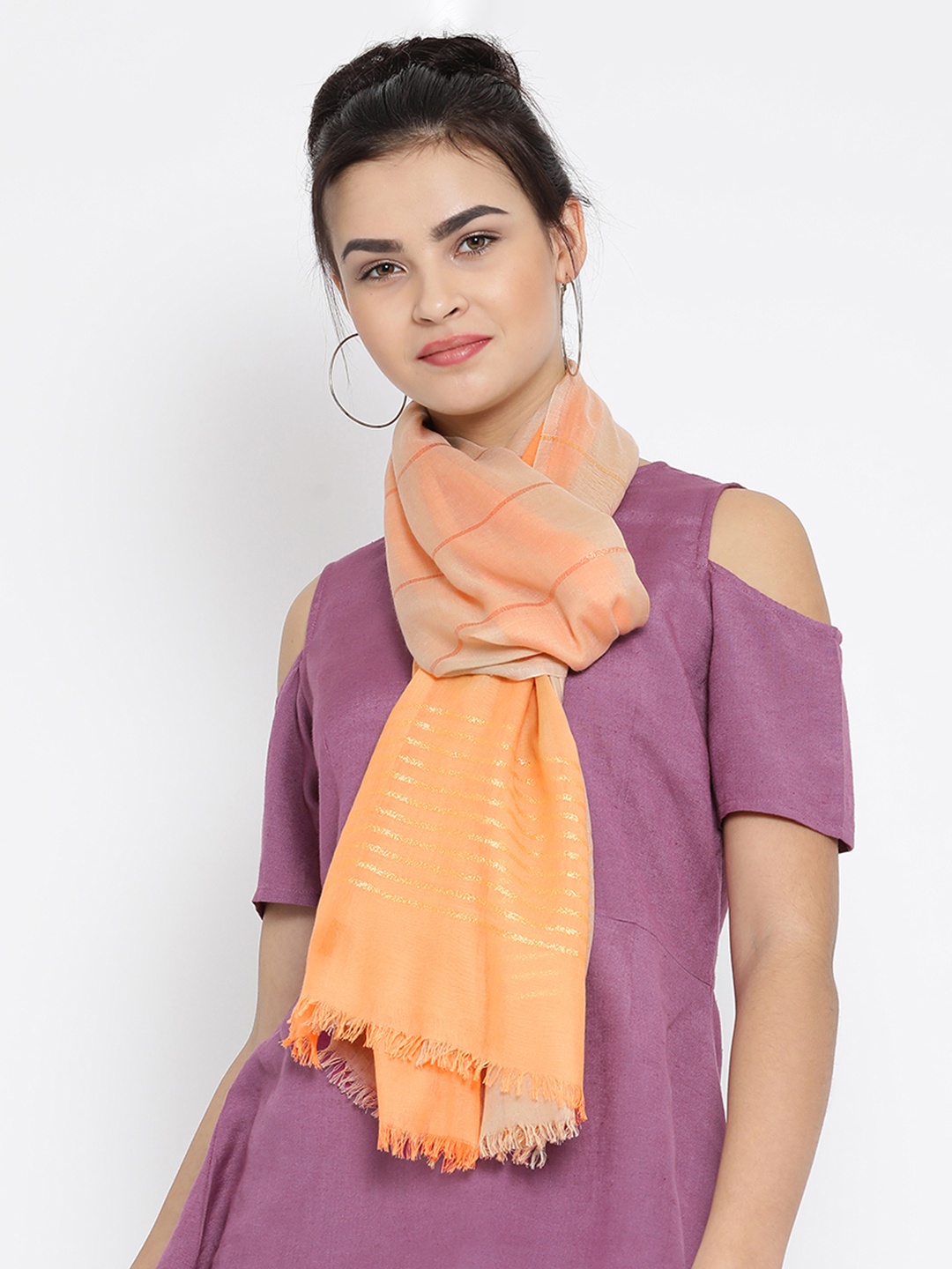 

SHINGORA Women Peach-Coloured Striped Stole