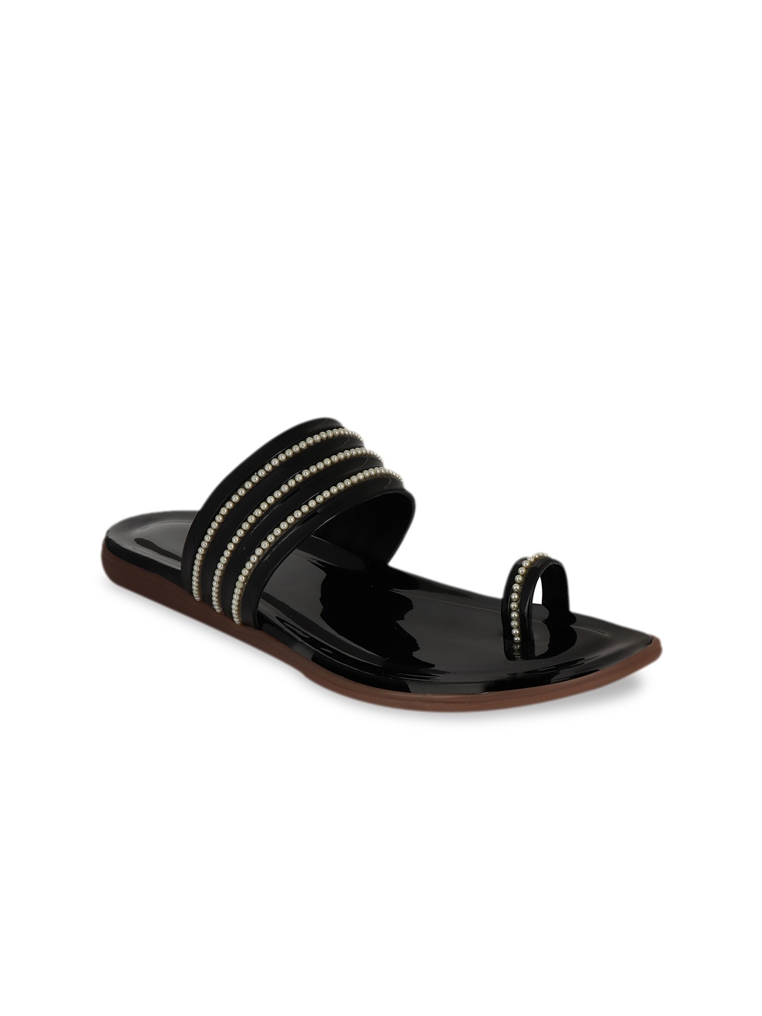 

Shoetopia Women Black Embellished One Toe Flats