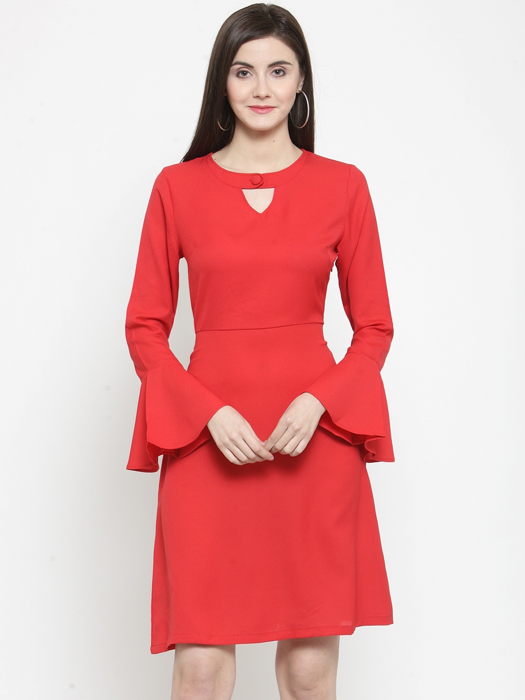 

Purple State Women Red Solid Fit and Flare Dress