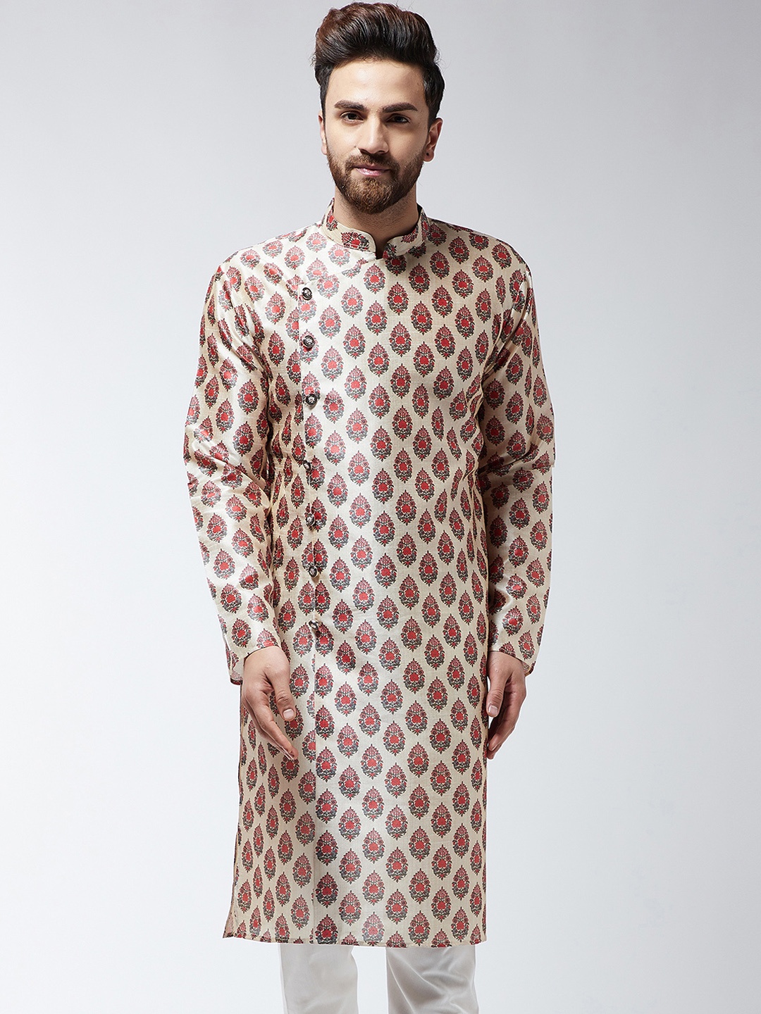 

SOJANYA Men Red & Beige Printed Straight Kurta