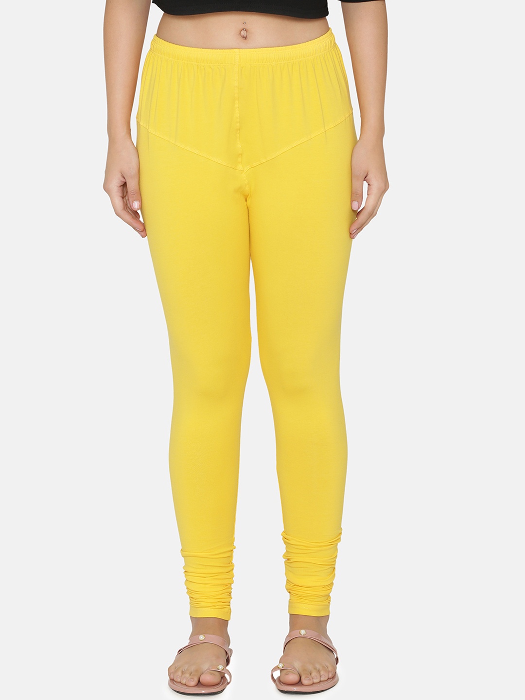 

N-Gal Women Yellow Solid Churidar-Length Leggings