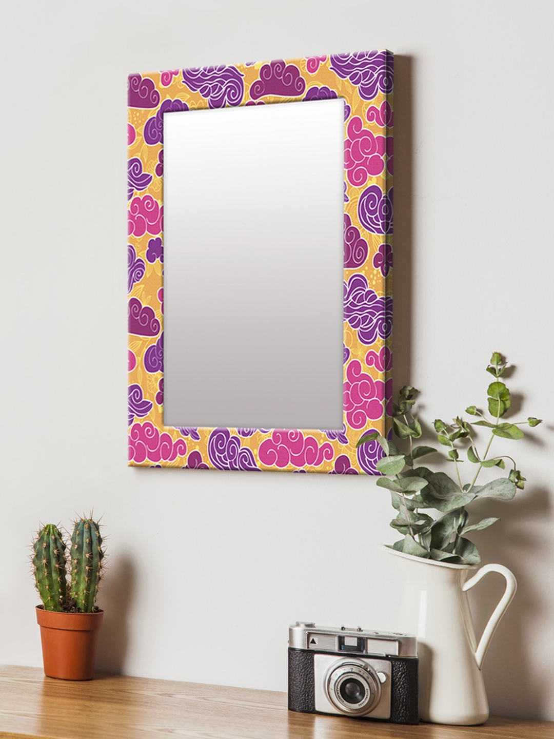

999Store Purple & Yellow Printed MDF Wall Mirror