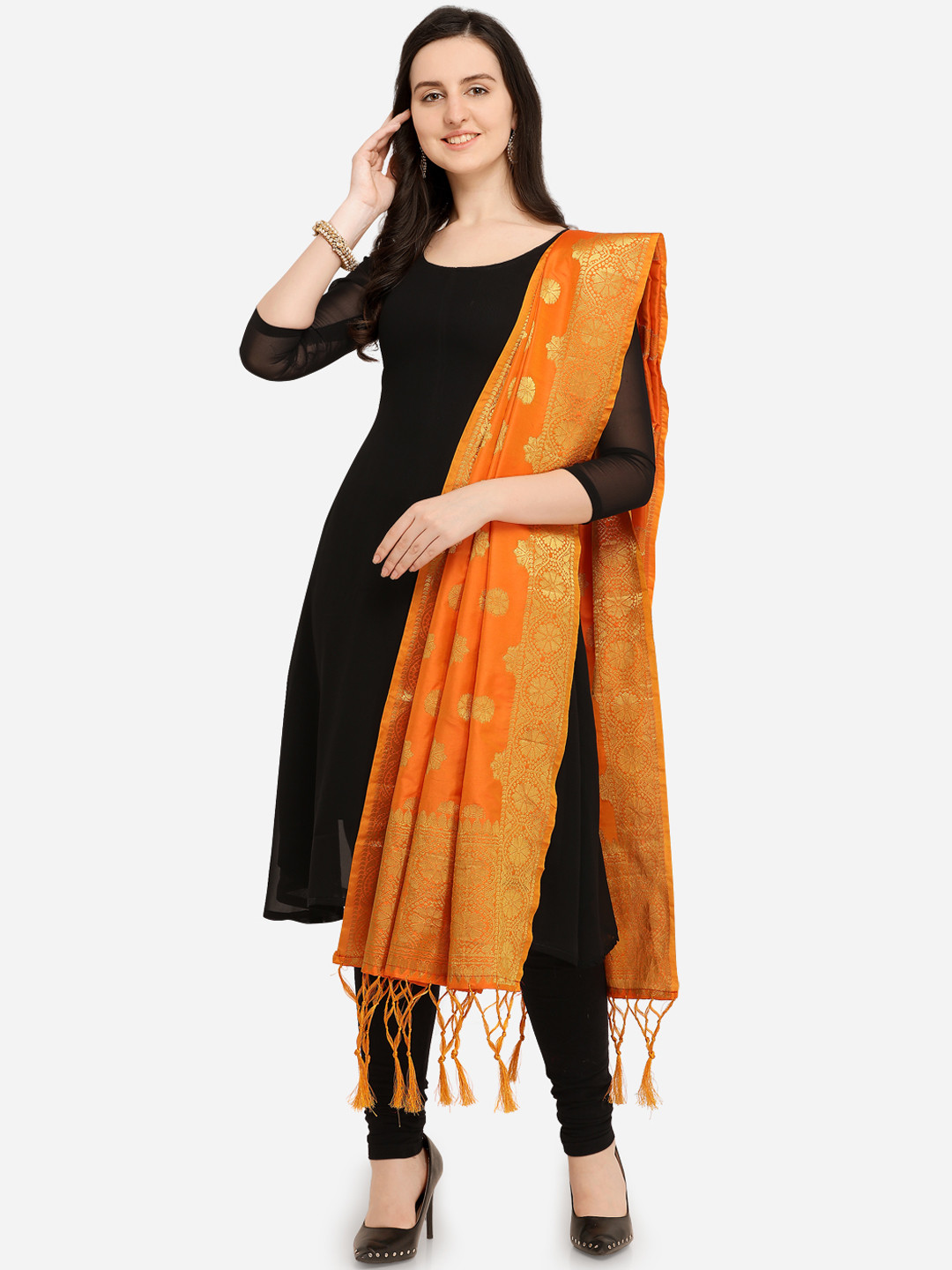 

Blissta Orange Woven Design Dupatta