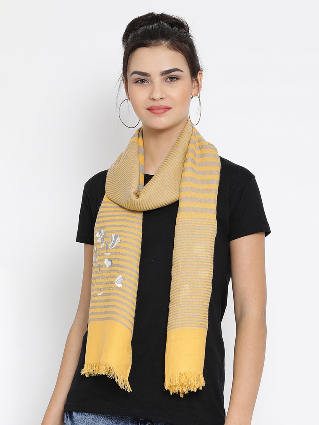 

SHINGORA Women Yellow Striped Stole