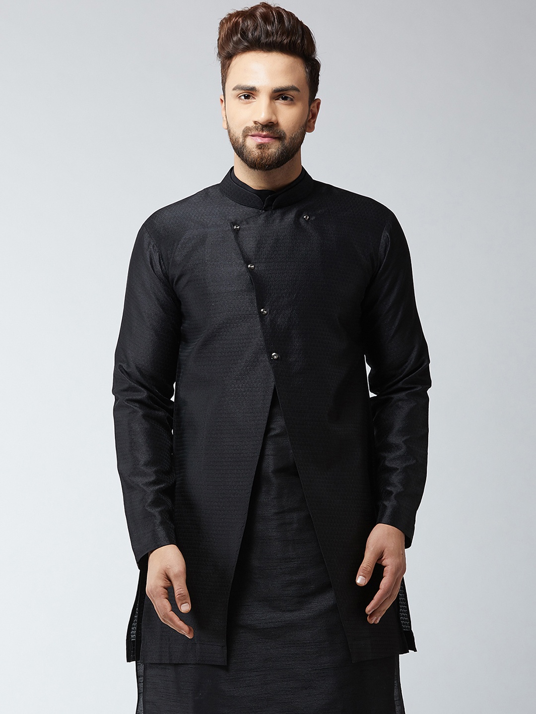 Sojanya Mens Black Woven Design Sherwani Jacket