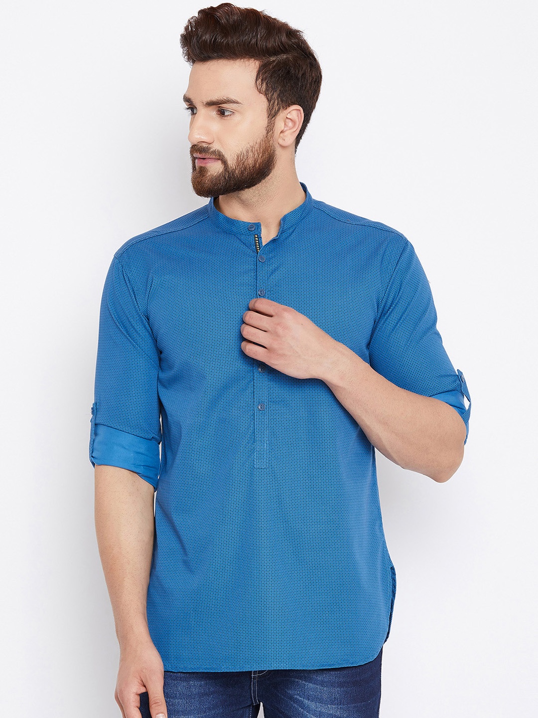 even Men Blue Printed Straight Kurta