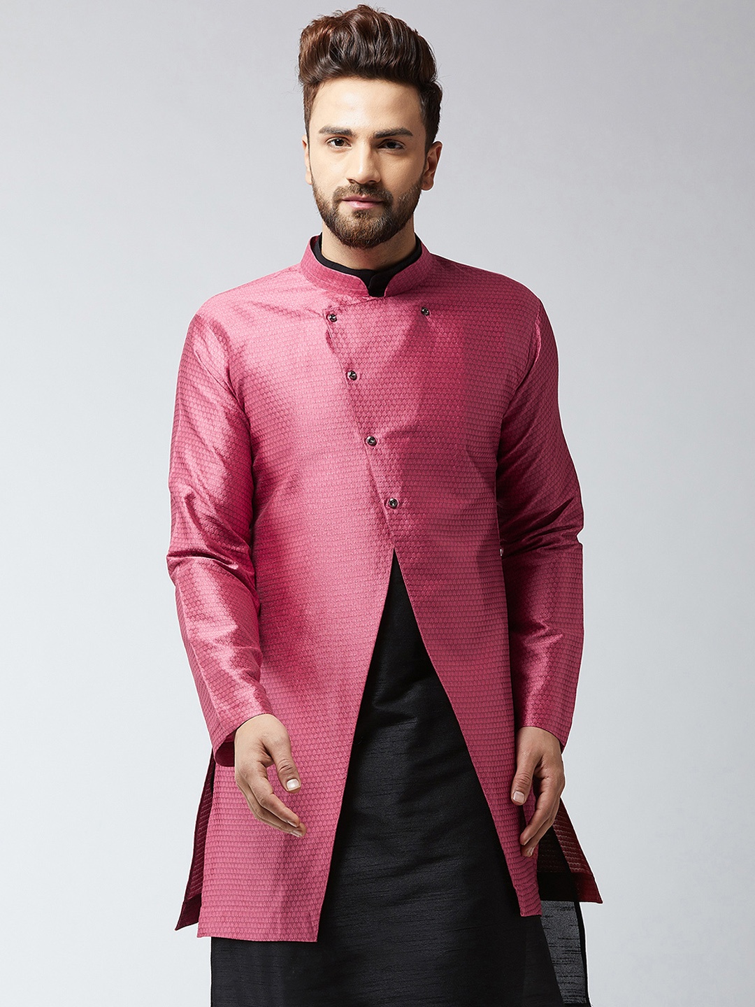 

Sojanya Men Pink Self Designed Sherwani Jacket